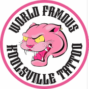 Koolsville Tattoo pink panther badge logo