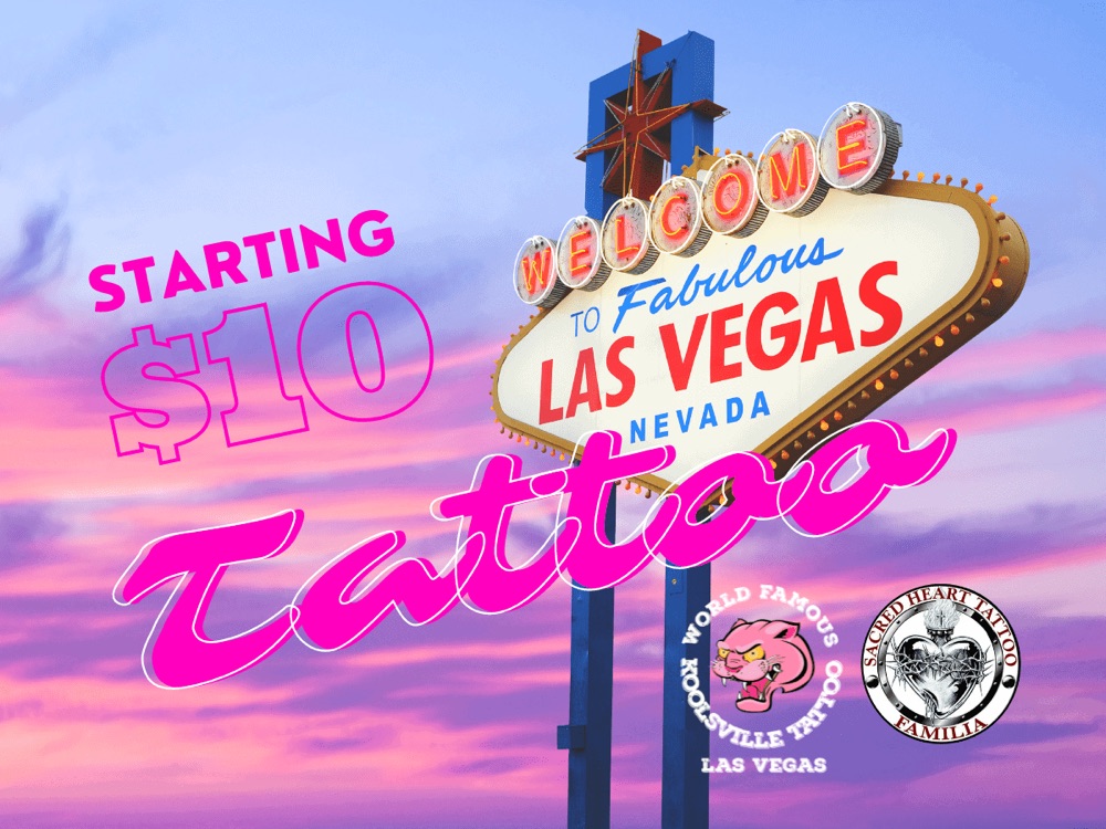 Wall of $10 flash tattoo designs at Koolsville Tattoo Las Vegas